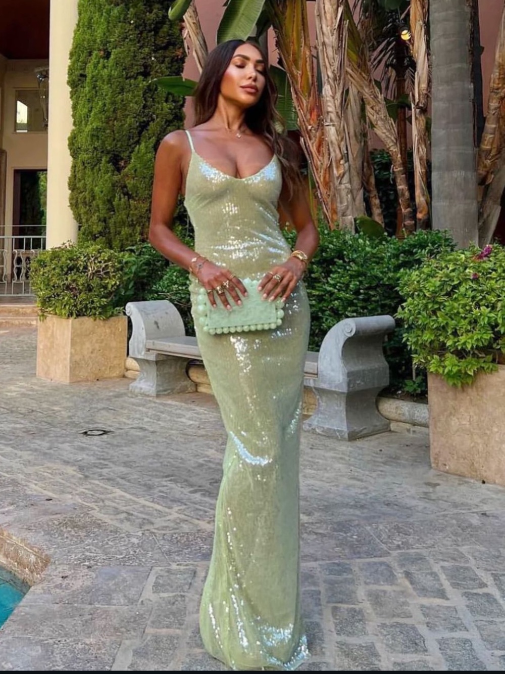 Oh Polly Marlena Sequin Maxi Dress - Light Green